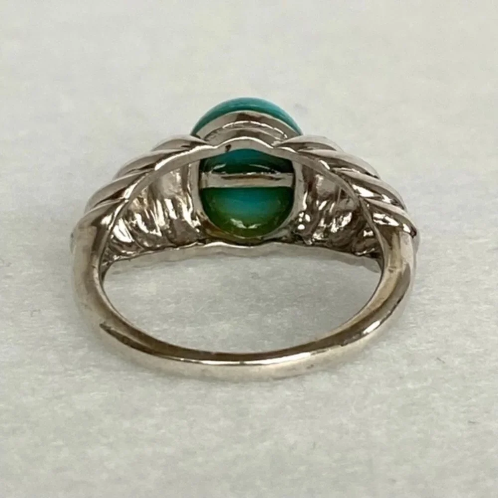 Sterling Silver 925 Modernist Oval Faux Turquoise Tapered Shank Ring Sz 5.25
